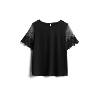 Black top with lace sleeve